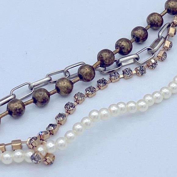 Chicos Multi Strand,Textured Long Pearl Bead Rhinestone Chain Bohemian Necklace - Picture 3 of 9